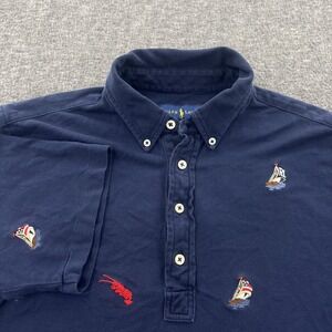 Polo Ralph Lauren Polo Shirt Mens M Lobster Sailboat Embroidered Navy Blue EUC